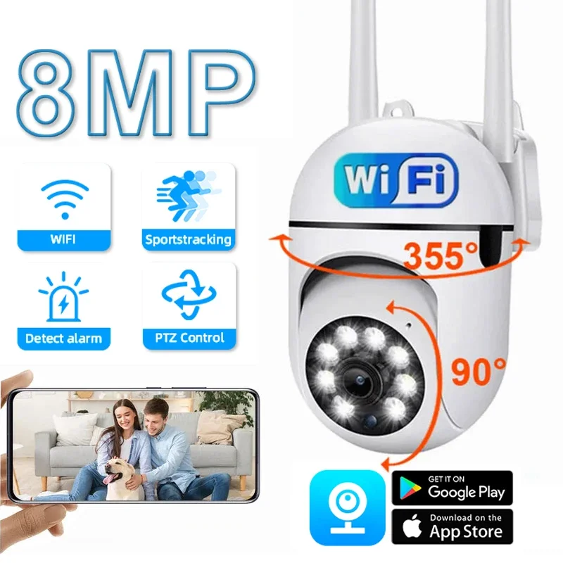 

8MP Wifi Surveillance Camera Wireless Security PTZ IP Cameras AI Human Detect CCTV HD Night Color PTZ IP Camera 4X Digital Zoom