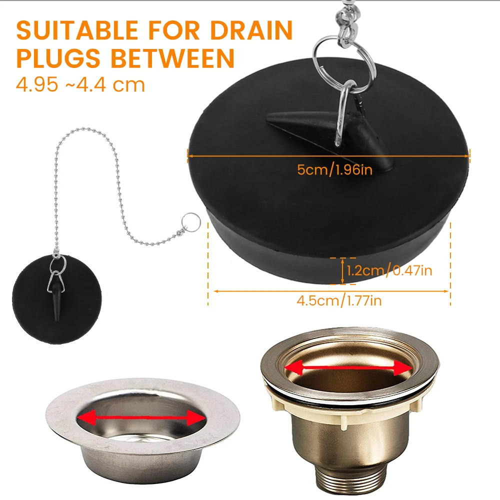 8/2pc Sink Plug Universal Rubber Drain Stopper With Round Beaded Chain Bath Sink Drain Stopper Plug For Kitchen And Bathroom Fit