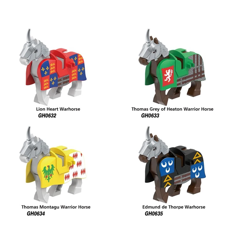 MOC Medieval Military Building Blocks Roman Crusader Figures Printed Combat Equipments Army Flag Shield War-horse Assembly Brick