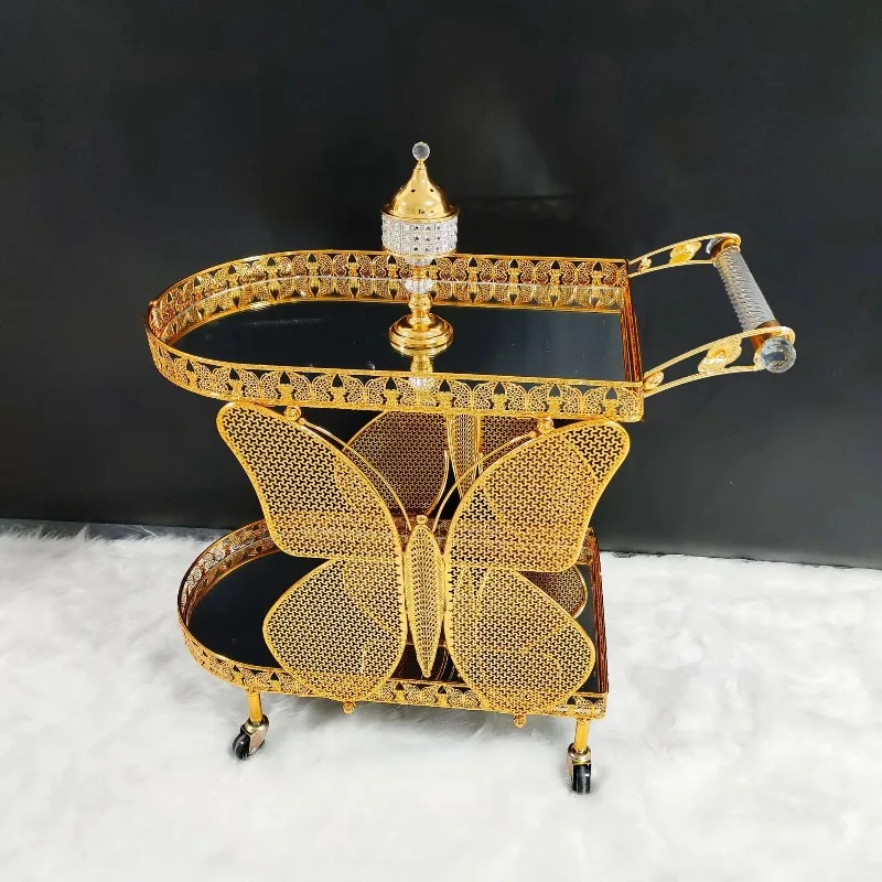 Cross-Border Exclusive Source Factory High-End Light-Luxury Retro Middle Eastern Hot-Selling Dining Car Tea Service Trolley