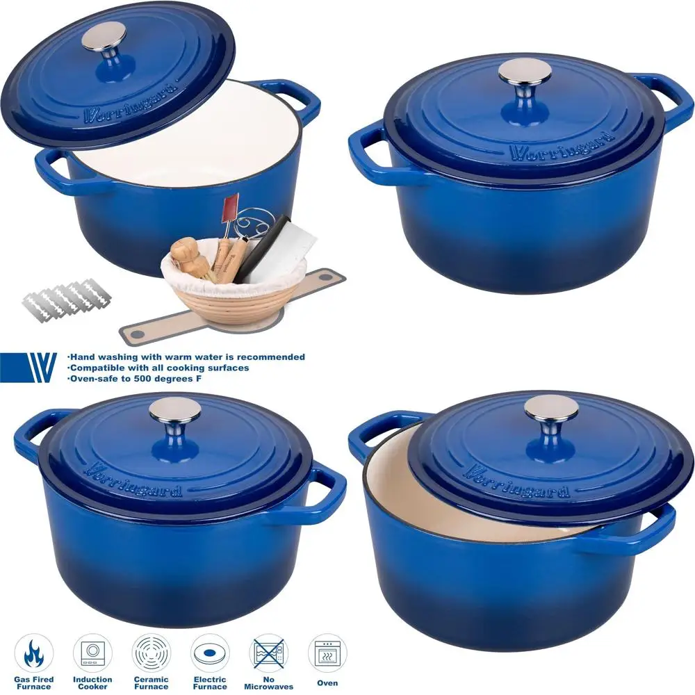 

Blue 4.5QT Round Enamel Cast Iron Dutch Oven Pot with Lid, Perfect for Bread Baking including Sourdough Supplies Set