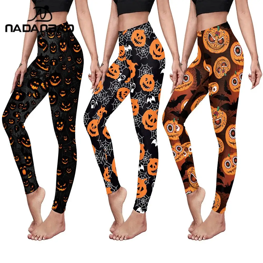 Nadanbao Sexy Gym Leggings Middle Waist Elastic Pumpkin Smiling Face Printed Pants Leggings Female New Disign Hot Sale