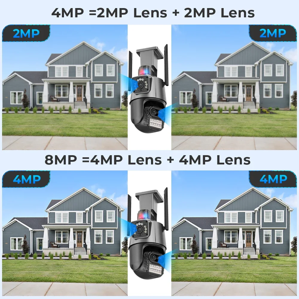 4K 8MP Camera WIFI PTZ Outdoor 8x Zoom Triple Lens Dual Screen Audio Home Security Monitoring Automatic Alert CCTV Camera IcSee