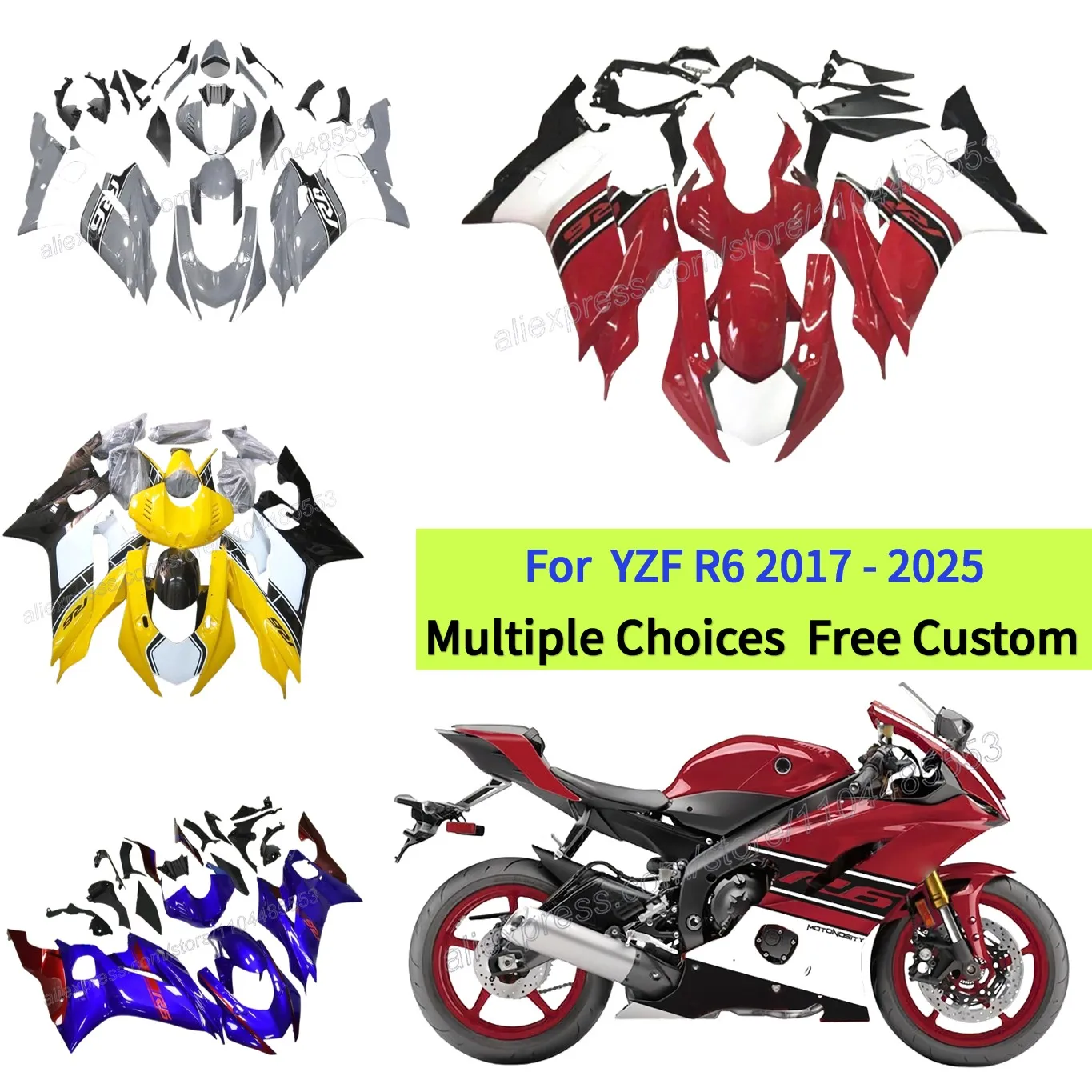 

Для Yamaha YZF-R6 GYTR комплект обтекателя из АБС-пластика 2017-2025 YZFR6 на заказ послепродажный колпачок для полных панелей кузова