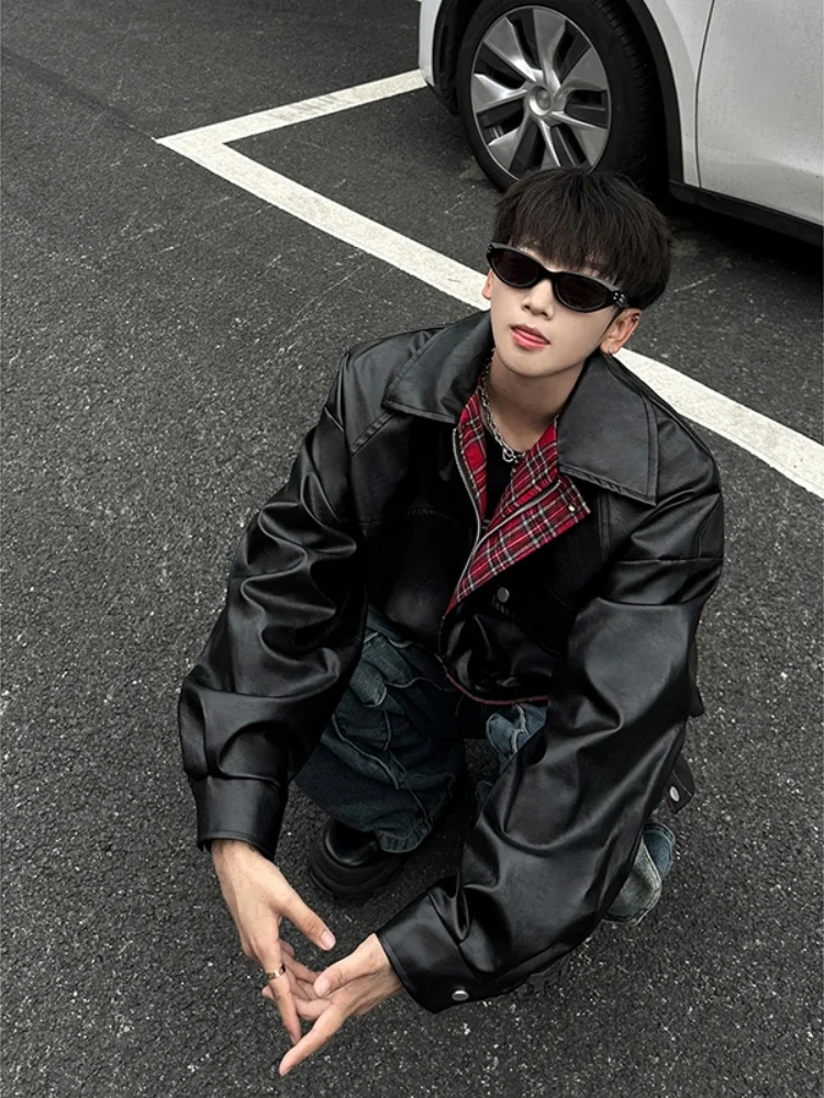 

Двусторонняя кожаная куртка из ПУ для мужчин, в американском ретро-стиле, для байкеров, CleanFit, осенне-зимняя модная модель