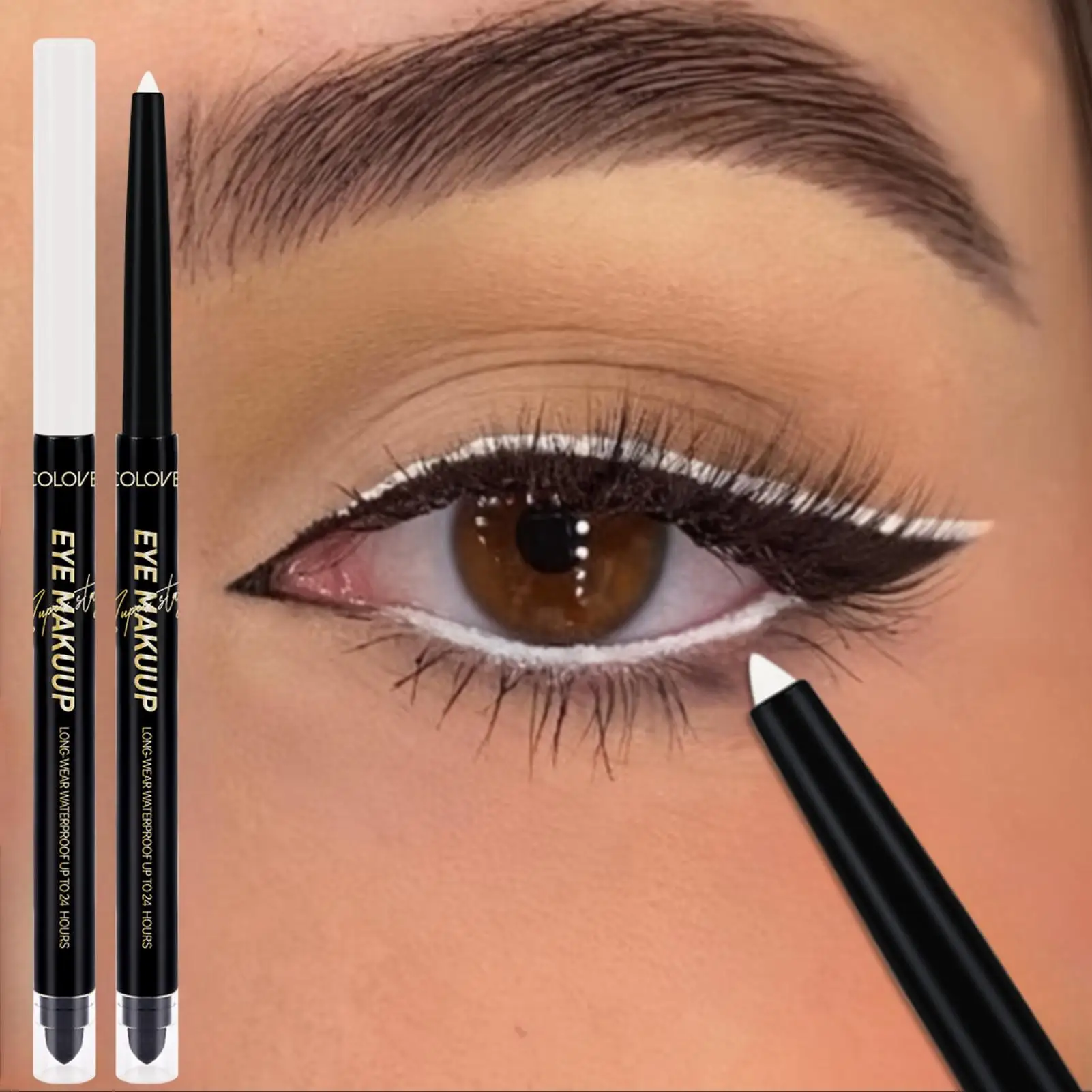 1-delig eyelinerpotlood met twee uiteinden - katoenen borstel en nauwkeurige punt, waterdicht en langdurig, voor dikke oogmake-up, natuurlijke make-up