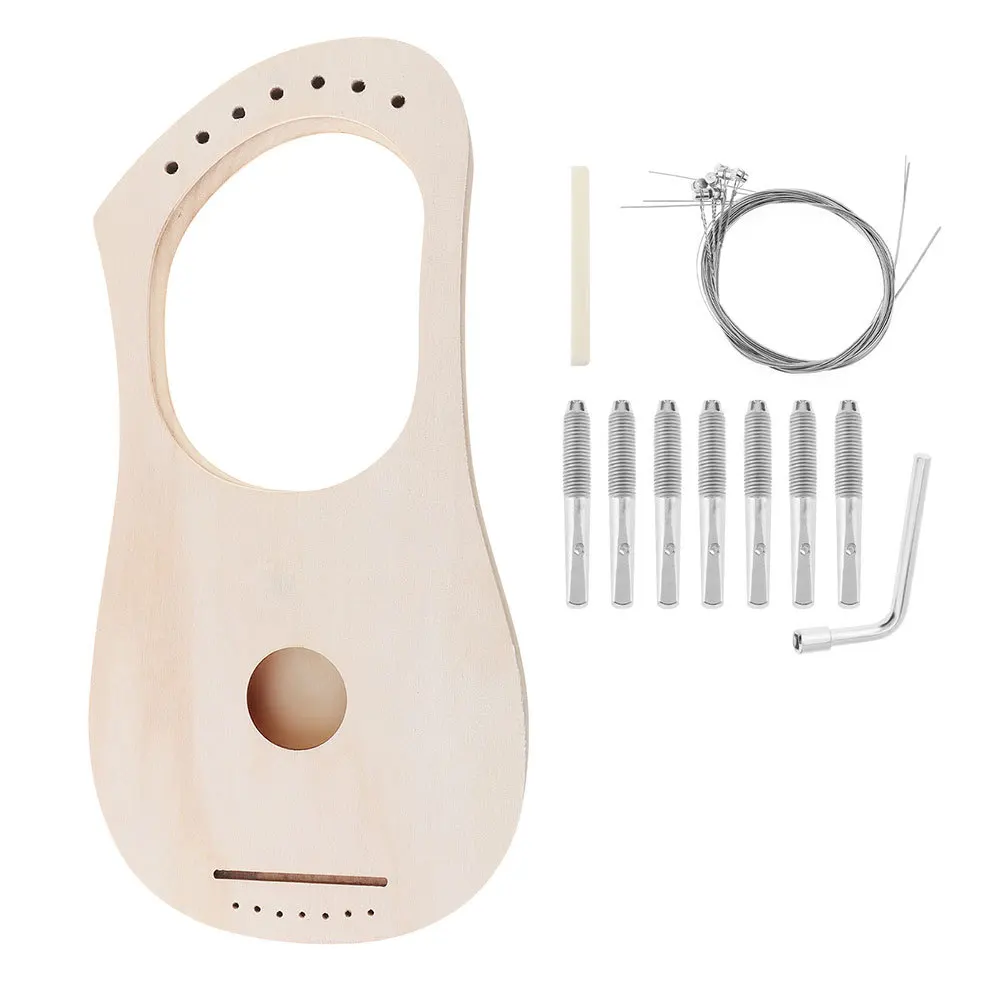 

1 set 1 Set 7 String Lyre Harp Solid Wood Body Acoustic Bass Lyre For Musicians Beginners Diy Craft Unfinished Beige Musical