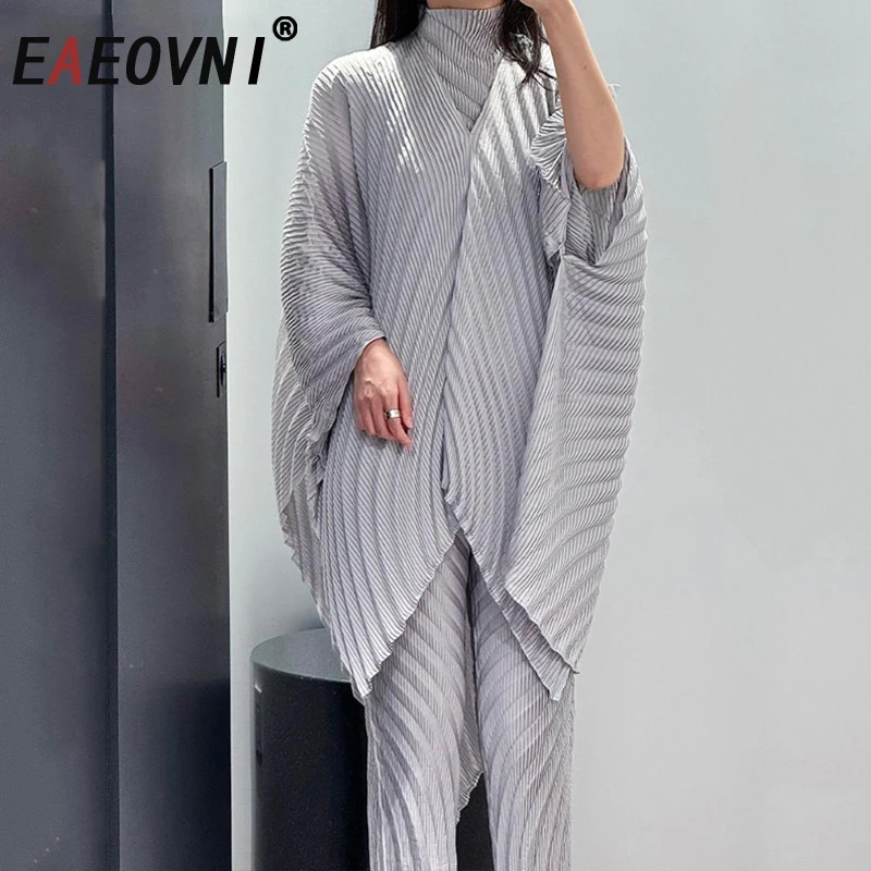 

EAEOVNI однотонное плиссированное пальто Miyake, свободное пальто с шалью, женская модная нерегулярная повседневная куртка, солнцезащитный крем, уличная одежда, новинка 2023 г.