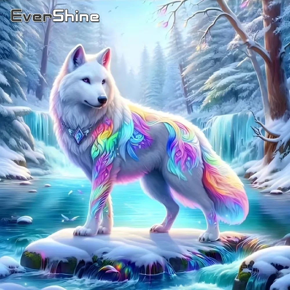EverShine Tier-Diamantmalerei-Set Wolf DIY Mosaik Hundemuster für Erwachsene Anfänger Stickerei Wohnzimmer Kunst Handwerk