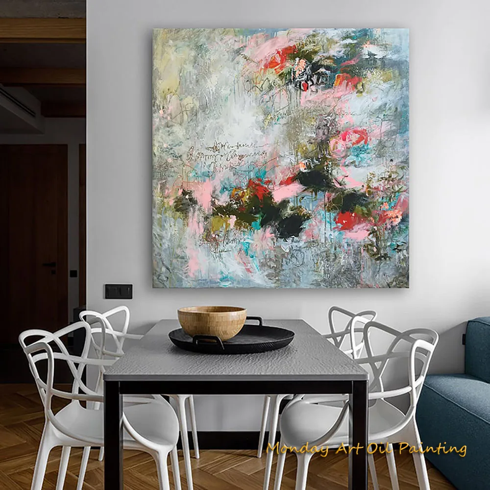 Large Hand Painted Abstract Colorful Canvas Oil Paintings Pink Interior Paintings Fireplace Wall Decor Art Fedex Shipping Cost