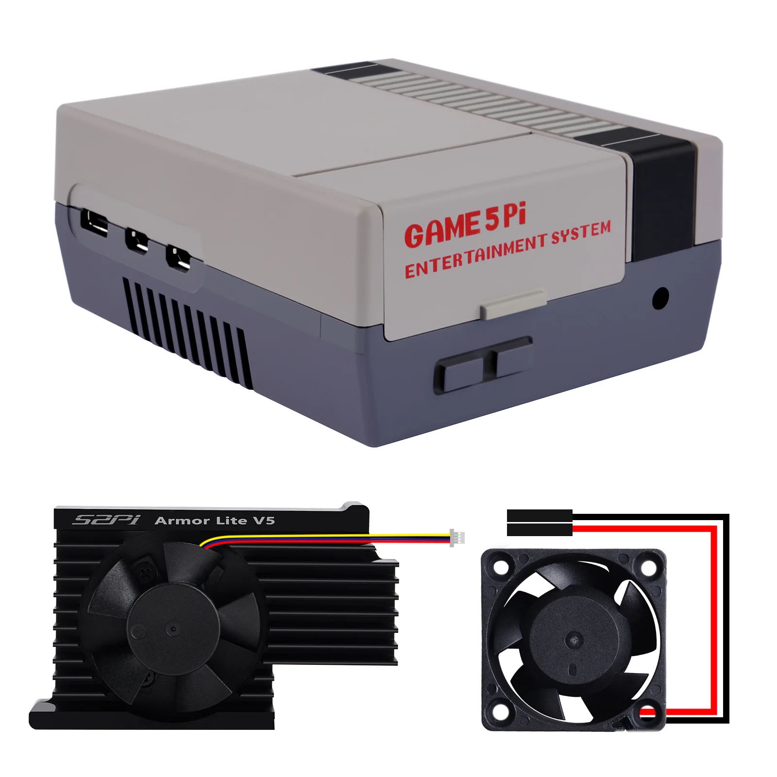 GeeekPi Jogo 5Pi NES 5Pi Estilo Caso Kit ABS 3510 Ventilador de resfriamento funcional Dissipatores de calor Chave de fenda para Raspberry Pi 5