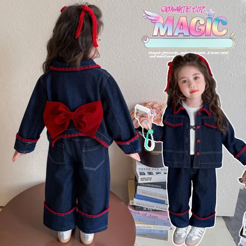 Children's Sets  Denim Jacket & Pants Set Autumn Fashion Two-Piece for Girls Trendy Kids Outfit Chic & Playful Style