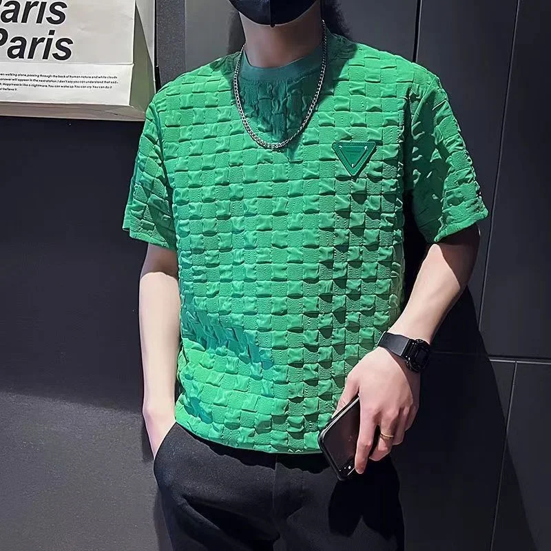 Streetwear Waffle Clothes Green Top No Logo Male Tee Shirts O Neck Men's T-shirt Cool Party Ordinary Polyester Cotton Wholesale