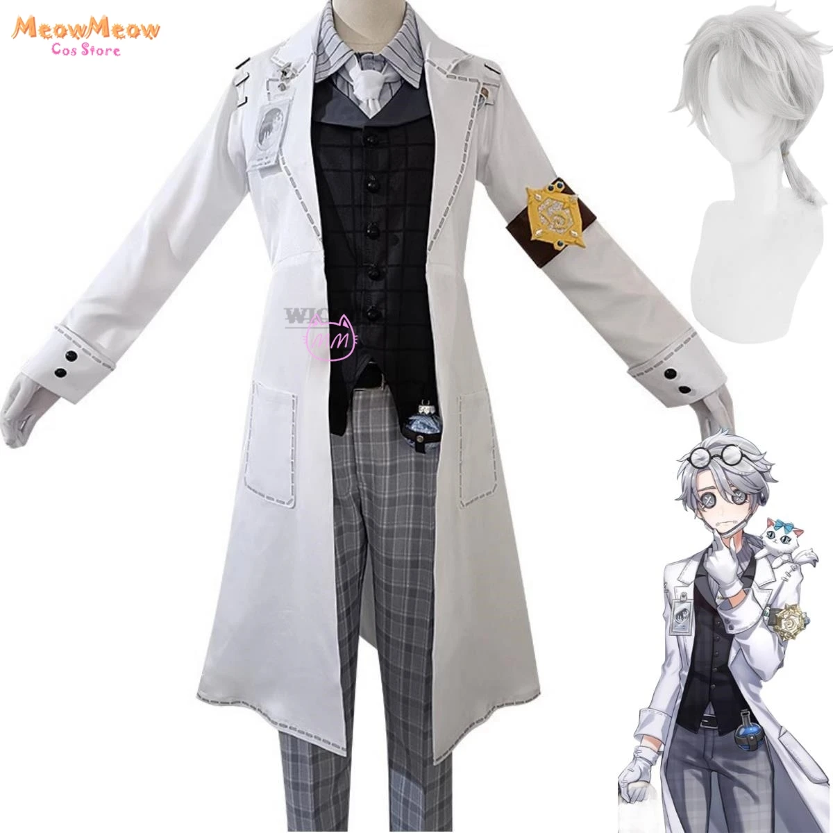 Identity V Anime Game Aesop Carl Cosplay Costume Embalmer Fifth Anniversary Limit Wig White Cost Uniform Man Woman Party Suit