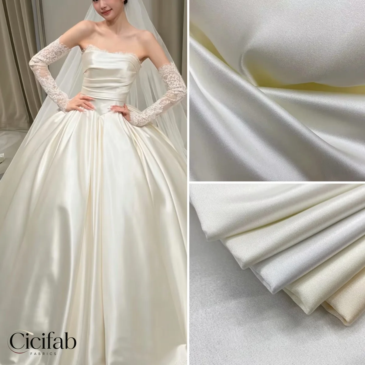 Champagne Satin Fabric High-End Custom Bridal Satin Material Thick Duchess Satin Wedding Dresses Evening Gowns  Apparel Sewing