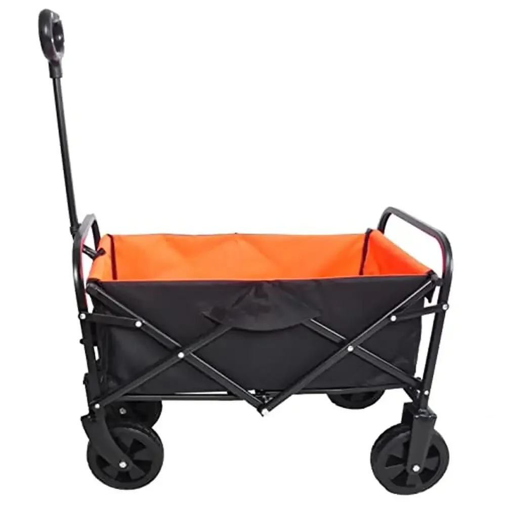 Folding Utility Cart Station Wagon Heavy Duty 150lbs Capacity Orange Black Durable Steel Frame Waterproof Oxford Cloth Foldable