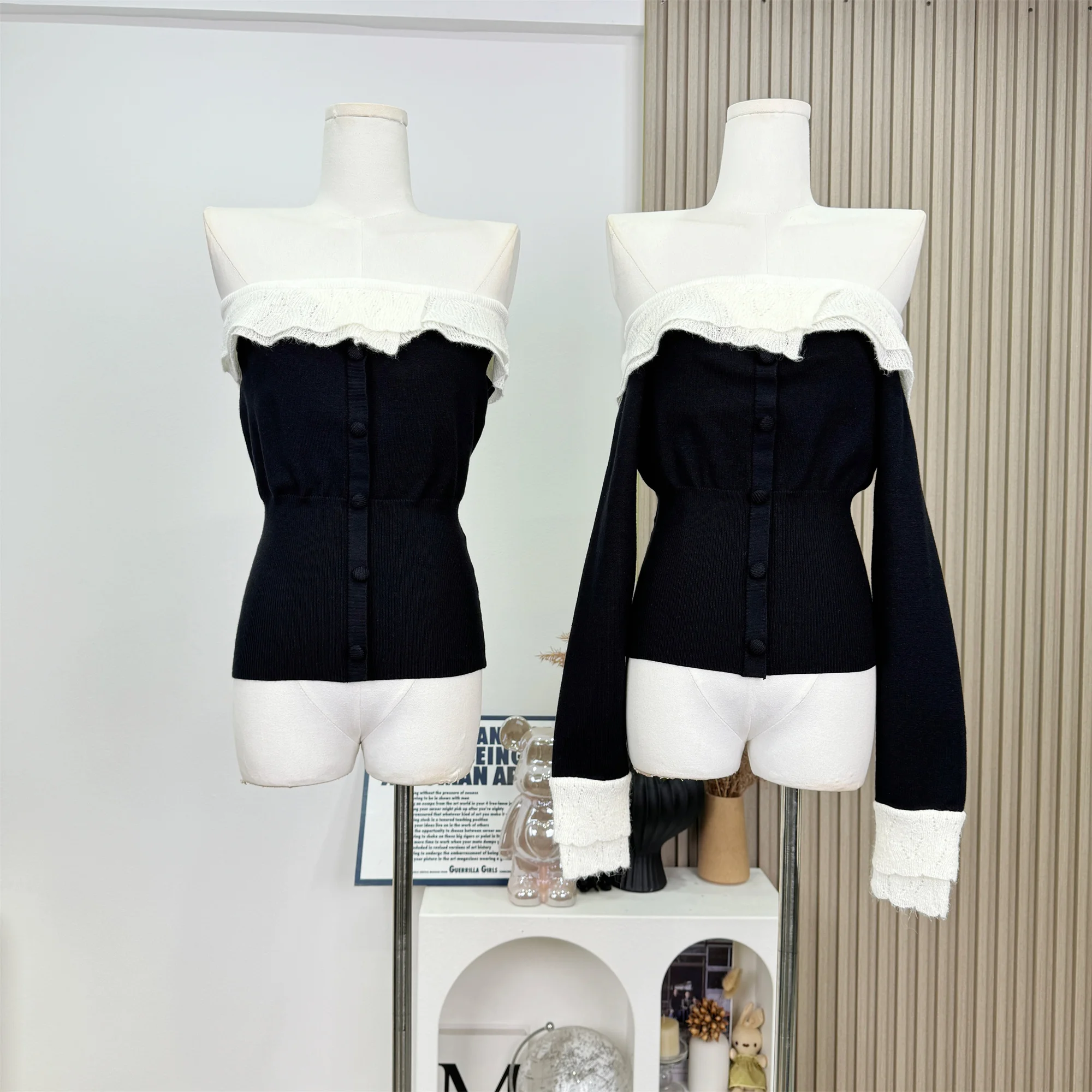 

French Sweater Women One Shoulder Knit Top Knitwear Y2k Japanese 2000s Korean Dongdaemun High Quality Clothing New Knit Y2K Top