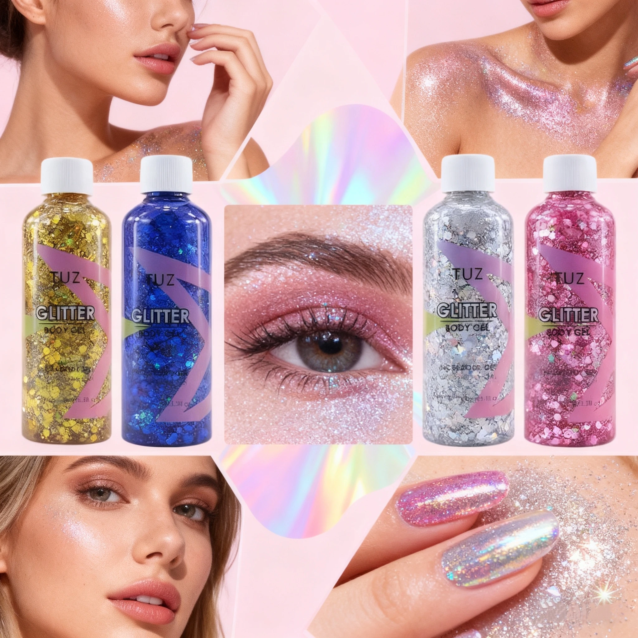 Gel glitter impermeabile multiuso – Decorazione lucida per il corpo, il viso e i capelli, lucida e di lunga durata per il trucco di feste e festival