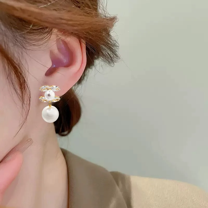 موضة جديدة الزركون وأقراط رسالة اللؤلؤ تصميم فاخر أنيق المرأة يتدلى مجوهرات Aretes De Mujer 2026 #2