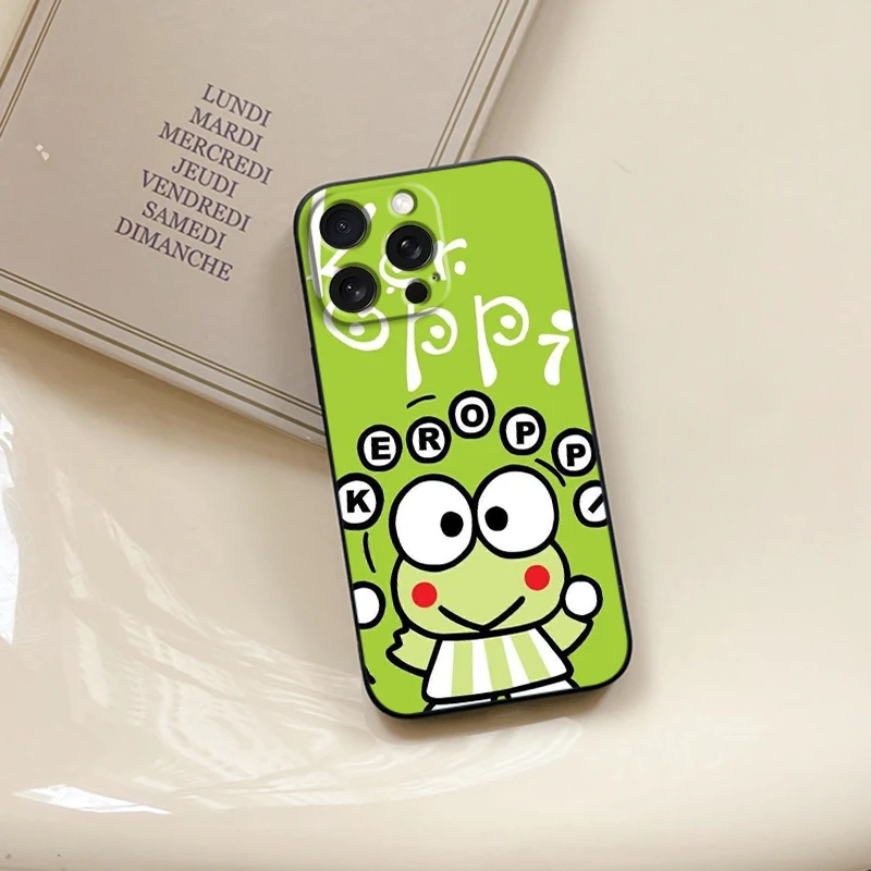 Cute Sanrio Kero Kero Keroppi For iPhone 15 14 13 12 11 XS XR X 8 7 SE Pro Max Plus Mini Black Funda Phone Case