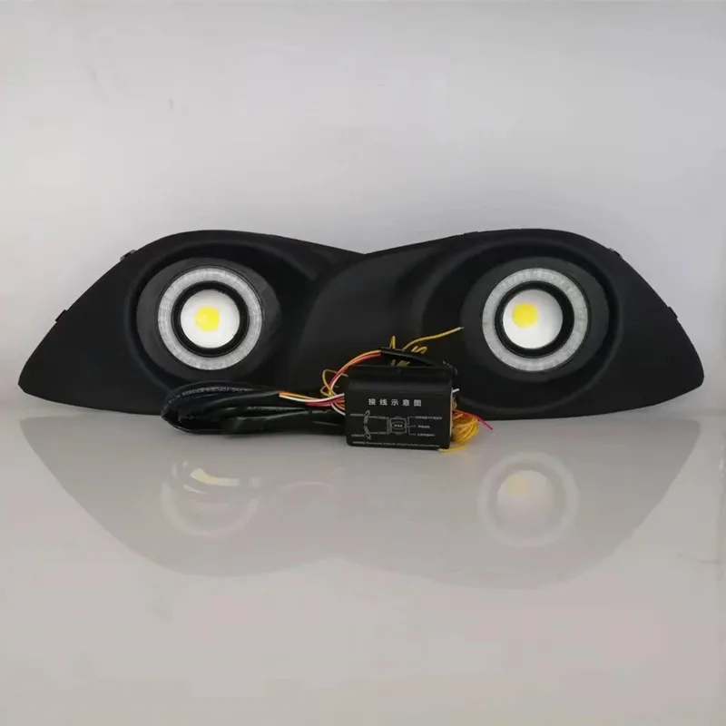 LED Fog Lights Assembly For Hyundai Santa fe 2010 2011 2012 Front Bumper Fog lamp Replacement Angel Eye Daylight Accessories