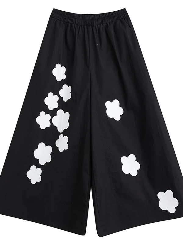 Bla High Waist Wide Leg Pants Women's Loose Fit Printed Casual Trousers Street Sle Nine Points Drapey Skirt Slimming