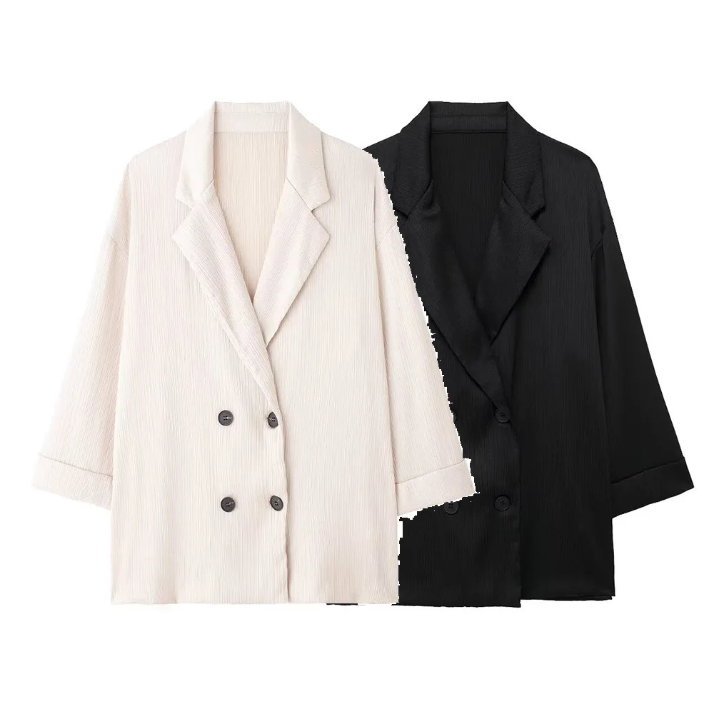 Women's Wrinkled Effect Double Breasted Suit Jacket