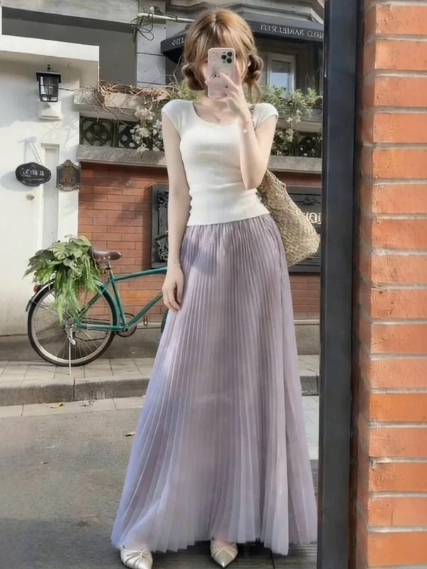 

Летний женский комплект из топа и юбки: укороченный топ и расклешенная юбка с высокой талией в корейском стиле, повседневный, короткий фасон