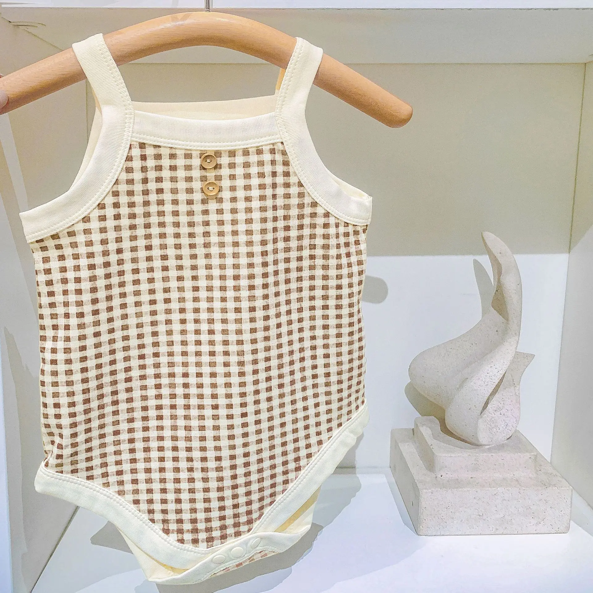 

Ins детский комбинезон-арфа на подтяжках, клетчатый хлопковый детский летний комбинезон без рукавов, тонкий треугольный костюм на гусеничном ходу