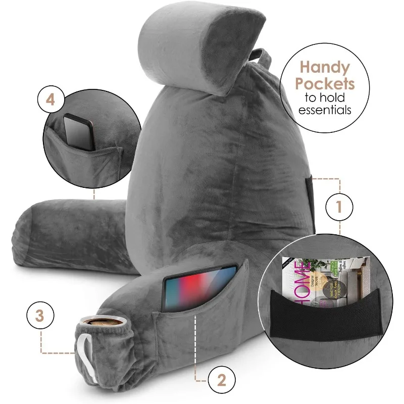 Reading Pillow, Large Back Pillow For Sitting Up In Bed, Memory Foam Back Support Pillow, Reading Pillows For Sittin