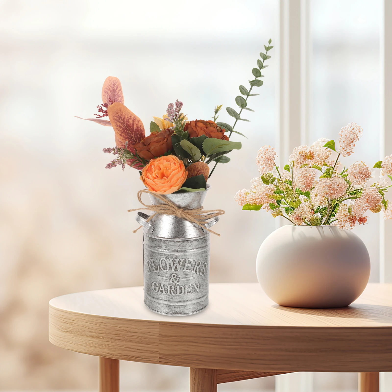 

Retro Milk Jug Flower Pot Silver Vintage Decor Iron Bucket for Flowers Dried Flowers Planting Vase Gardening Supplies Sturdy