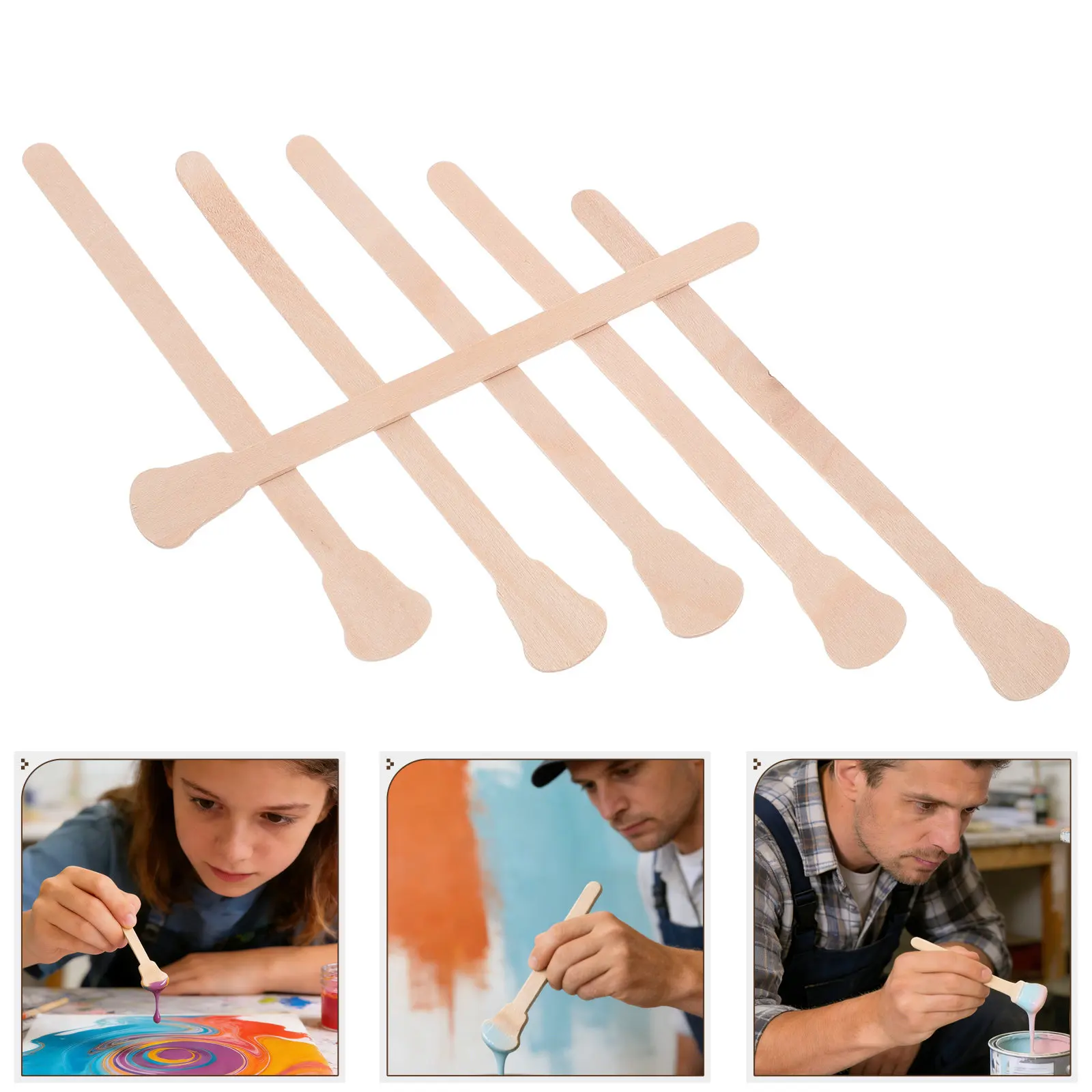 300Pcs Double Ended Wood Stir Sticks Ergonomic Flat Design for Resin Mixing Paint Stirring Pigment Blending Epoxy Craft Modeling