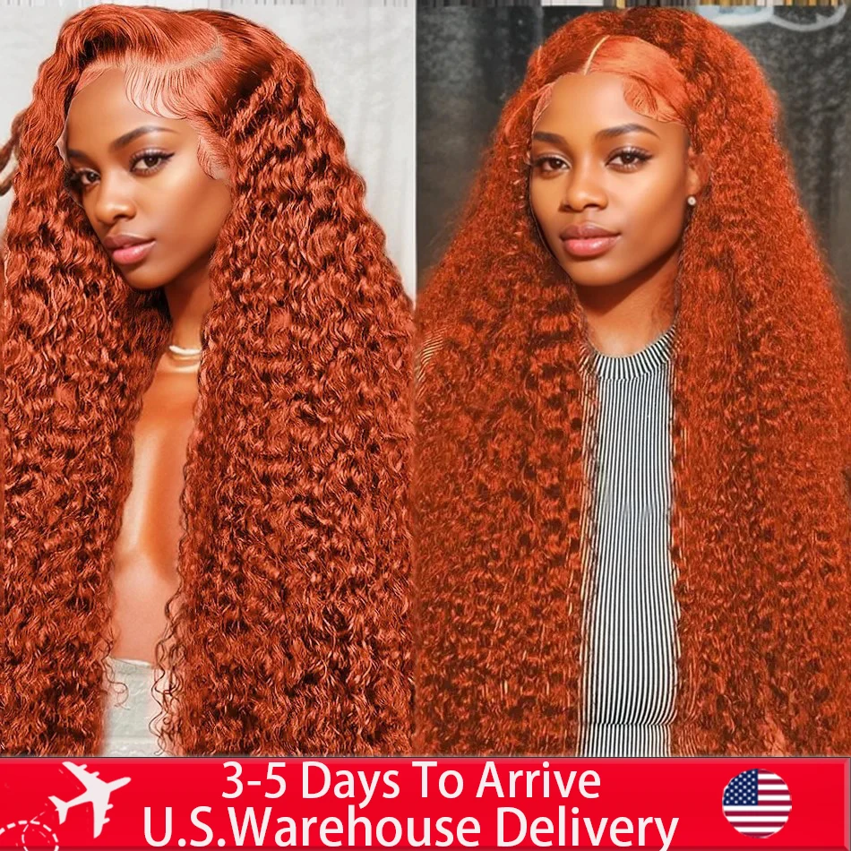 13x6 Orange Ginger Curly Wave Human Hair Wig 13x4 Deep Wave Color Lace Frontal Human Hair Wigs For Women preplucked on sale