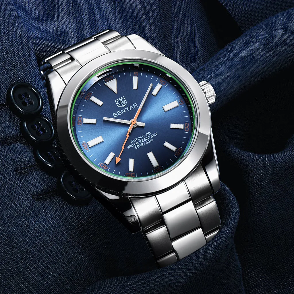 

Новинка 202, мужские часы BENYAR, лучший бренд, роскошные механические автоматические мужские часы из нержавеющей стали, водонепроницаемые спортивные мужские часы