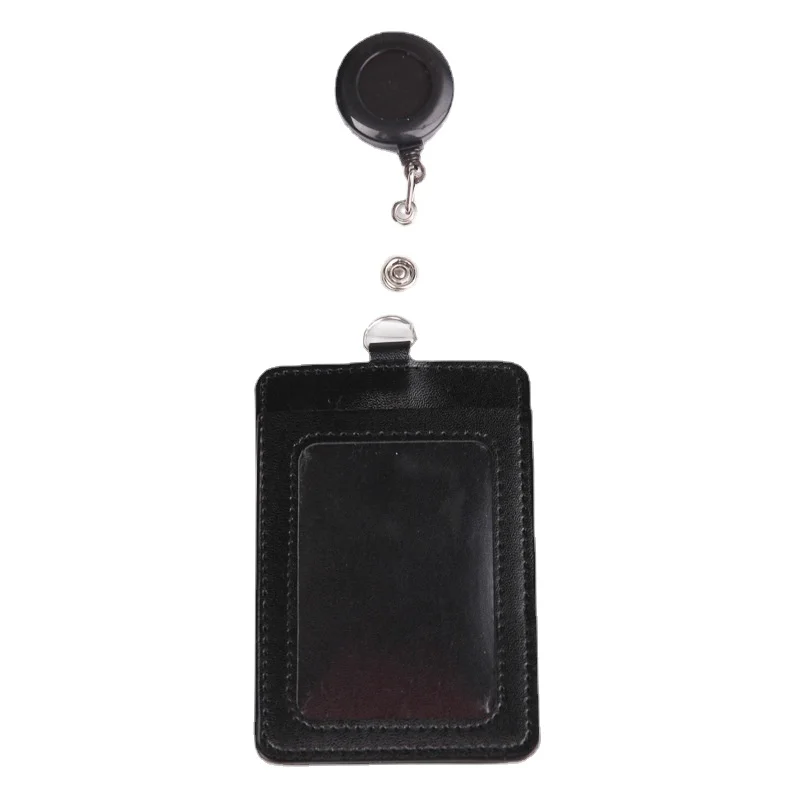 PU Badge Holder with Retractable Badge Reel Clip for Nurse Staff Work Pass Card Accessories Easy-pull ID Holders Cover Sleeve