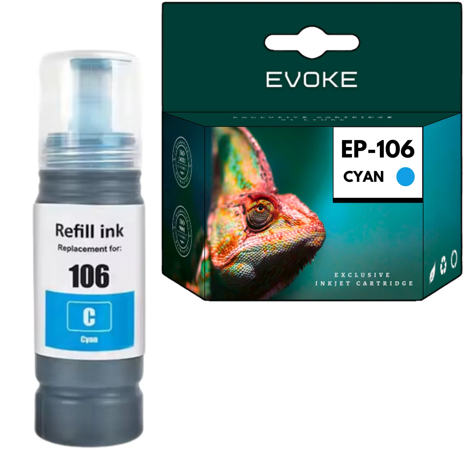 Evoke Compatibele Inkt voor Epson 106 C13T00R240 Cyaan 70 ml 5000 Pagina's Ecotank L7160 L7180 Et-7700 Et-7750