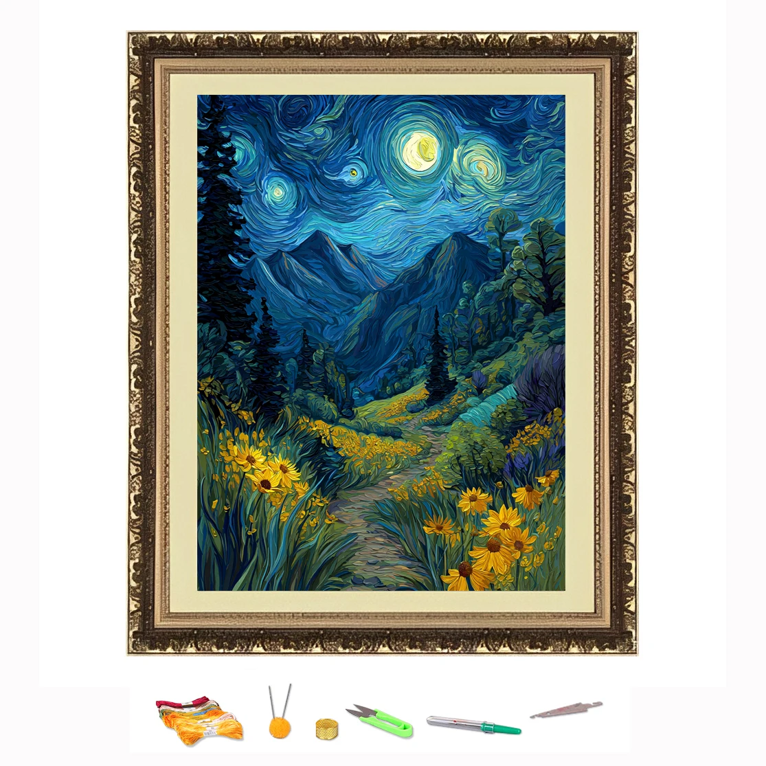 

Cross Stitch Embroidery Whirlpool Skies And Country Paths DIY Needlework Kit Decorate Printed on Canva 11CT