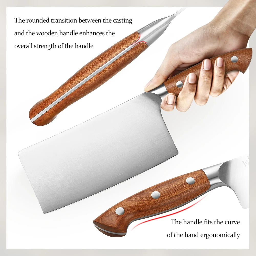 HEZHEN 7.1 Inch Cleaver Knife German 1.4116 Stainless Steel  Chinese Slice Kitchen Knife Redwood Handle Gift Box