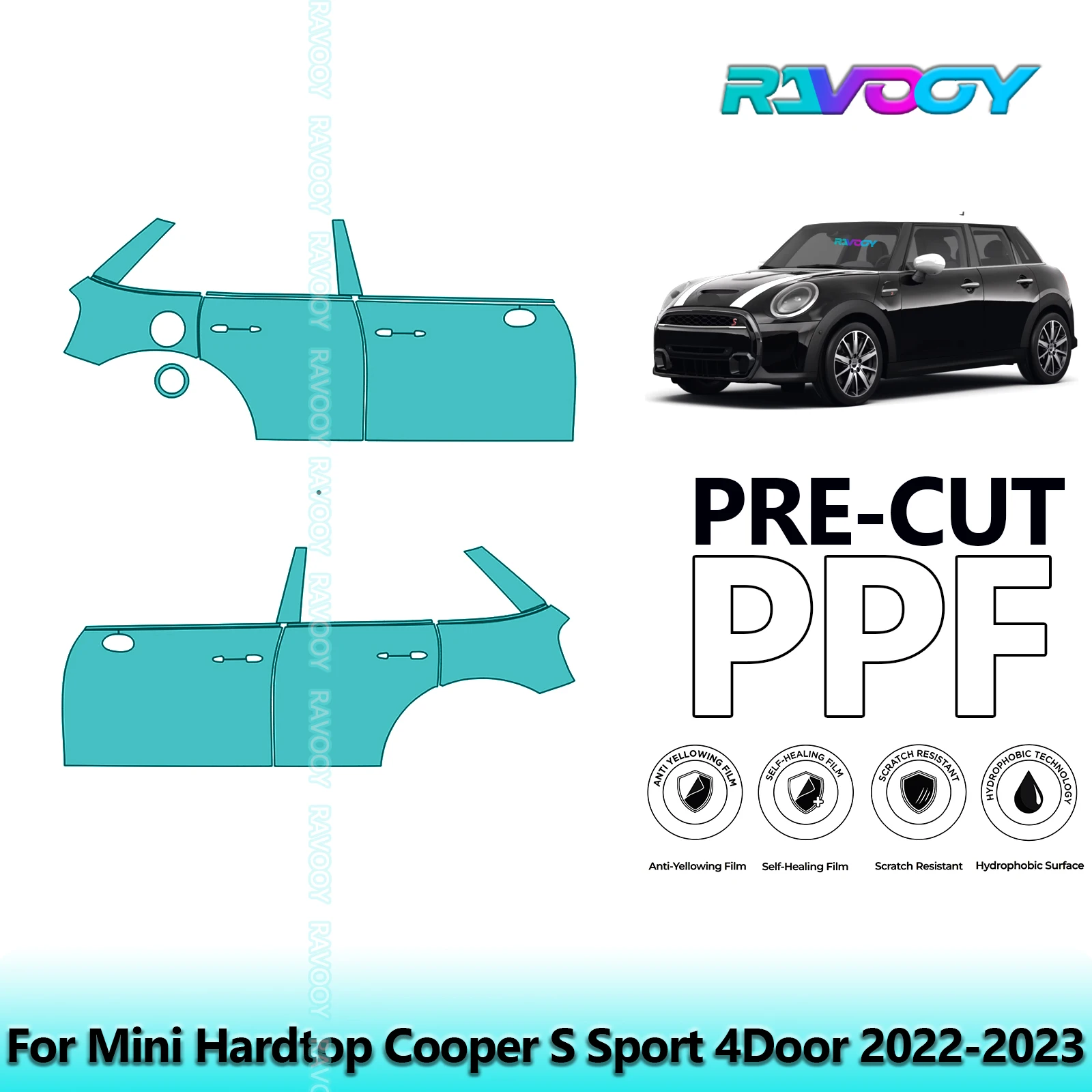 

For Mini Hardtop Cooper S Sport 4Door 2022-2023 8.5mil Pre-Cut PPF Door & A/B Pillar Kit TPU Paint Protection Film Set