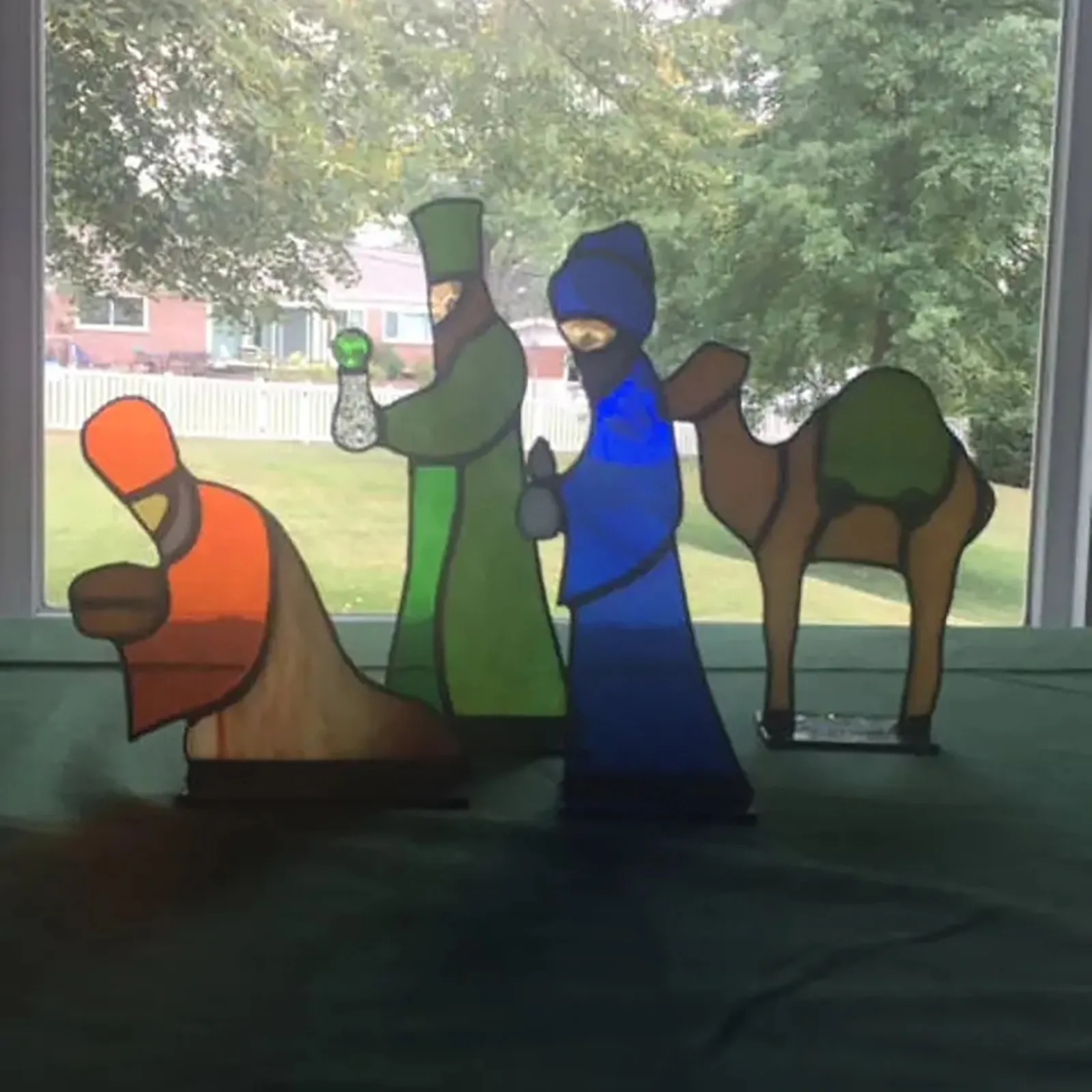 2024 Stained Glass Christmas Nativity Scene Stained Glass Creche Stained Glass Nativity Set Courtyard Decoration Christmas Gift