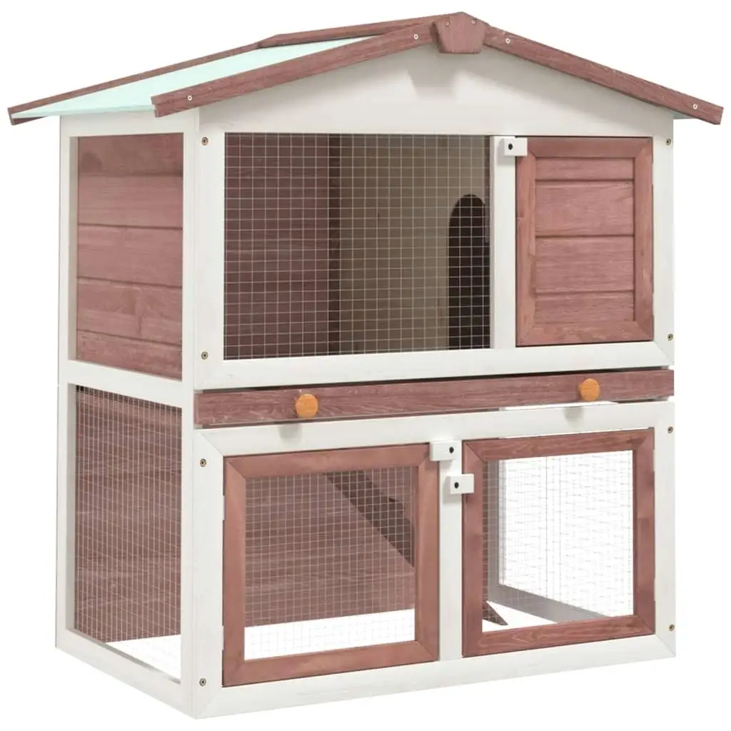 3-Door Outdoor Rabbit Hutch in Brown Wood - Spacious & Durable Home for Pets