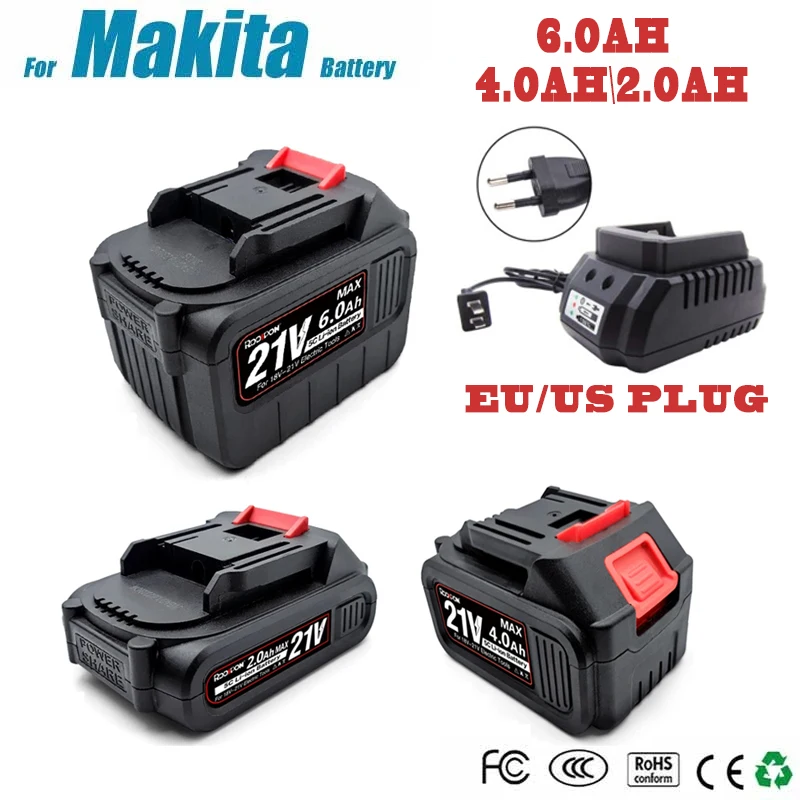 

21V Rechargeable Battery for Makita 6000mAh 4000mAh 2000mAh Lithium Ion Battery Electric Power Tool Car Water Gun EU US Plug