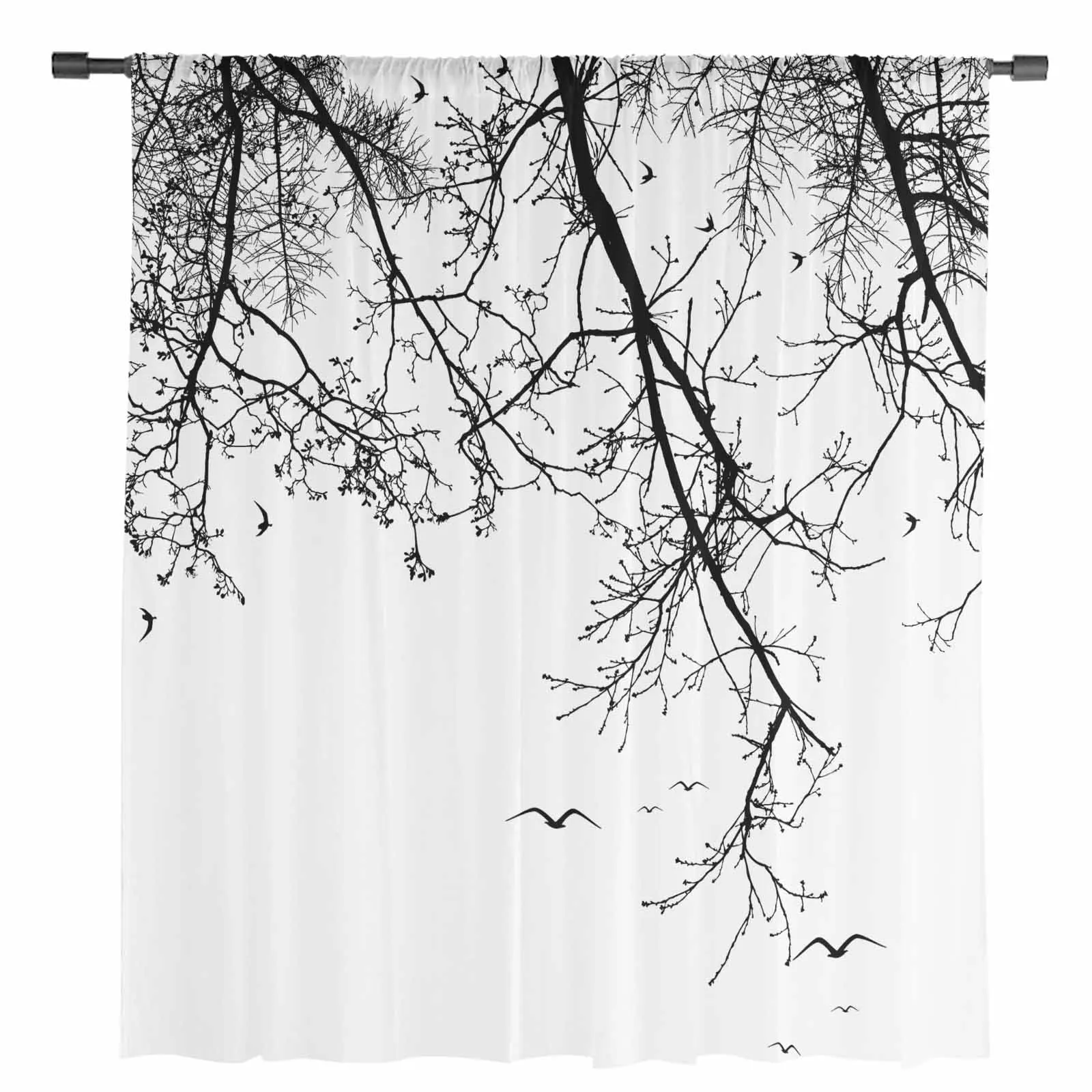 Branches Birds Animals Tulle Curtains for Living Room Bedroom Modern Chiffon Sheer Voile Kitchen Window Curtain