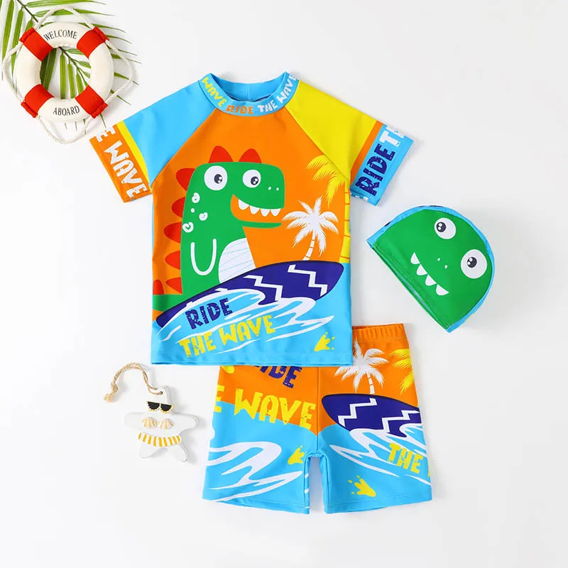 Children's Swimming Costume Three-Piece Set Of New Boys In Small Children's Swimsuit Split Swimsuit Quick-Dry Swim Cap Swimsuit