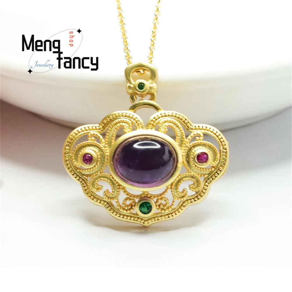 

Natural Amethyst Pendant Purple High-grade Gemstone Ruyi Necklace Vintage Exquisite Fashion Jewelry Sexy Young Girls Accessories