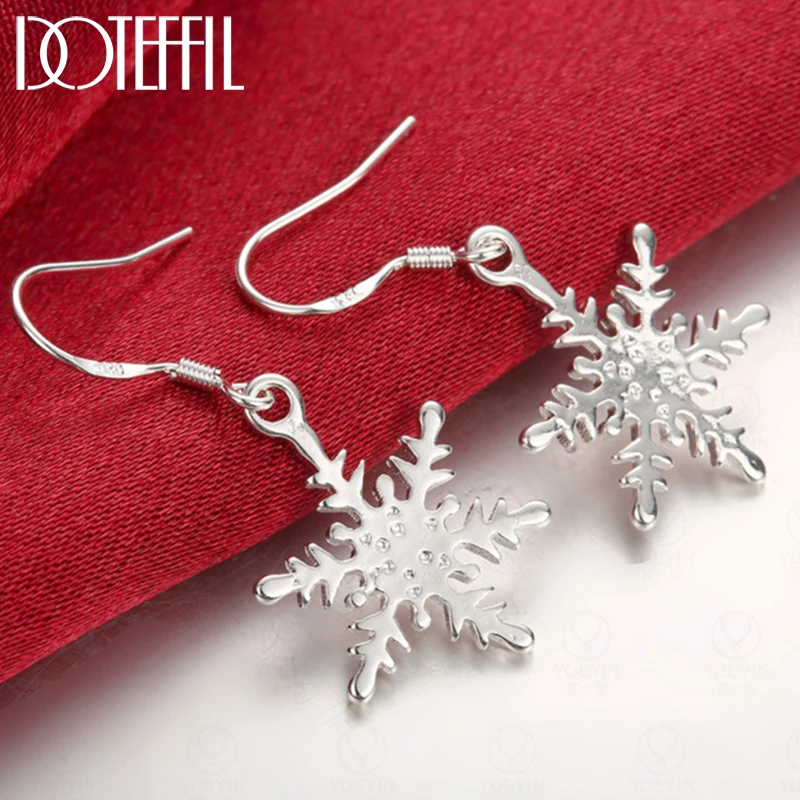 

DOTEFFIL 925 Sterling Silver Snowflake Drop Earring For Woman Lady Wedding Engagement Party Fashion Jewelry