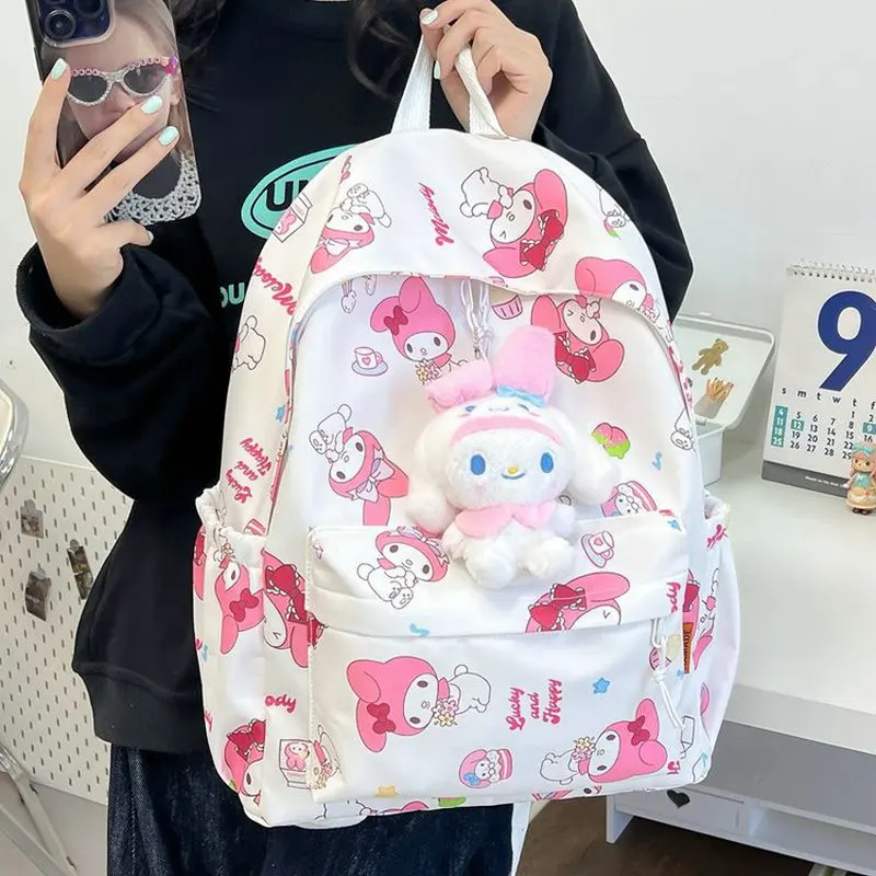 Mochila impermeable con estampado de My Melody para mujer, bolsa escolar versátil de Anime de dibujos animados, a la moda