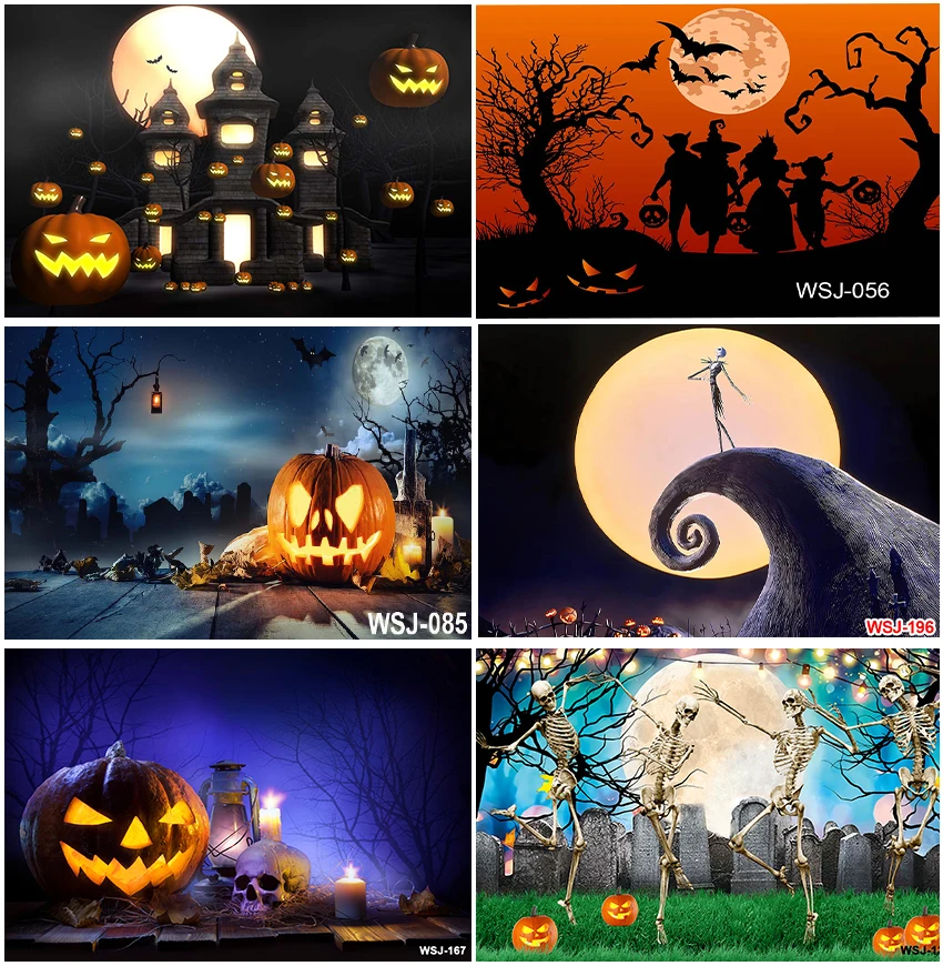 

Halloween Horror Night Skeleton Pumpkin Backdrops Photographic Banner Moon Backgrounds Props Party Decoration Studio Photo Booth