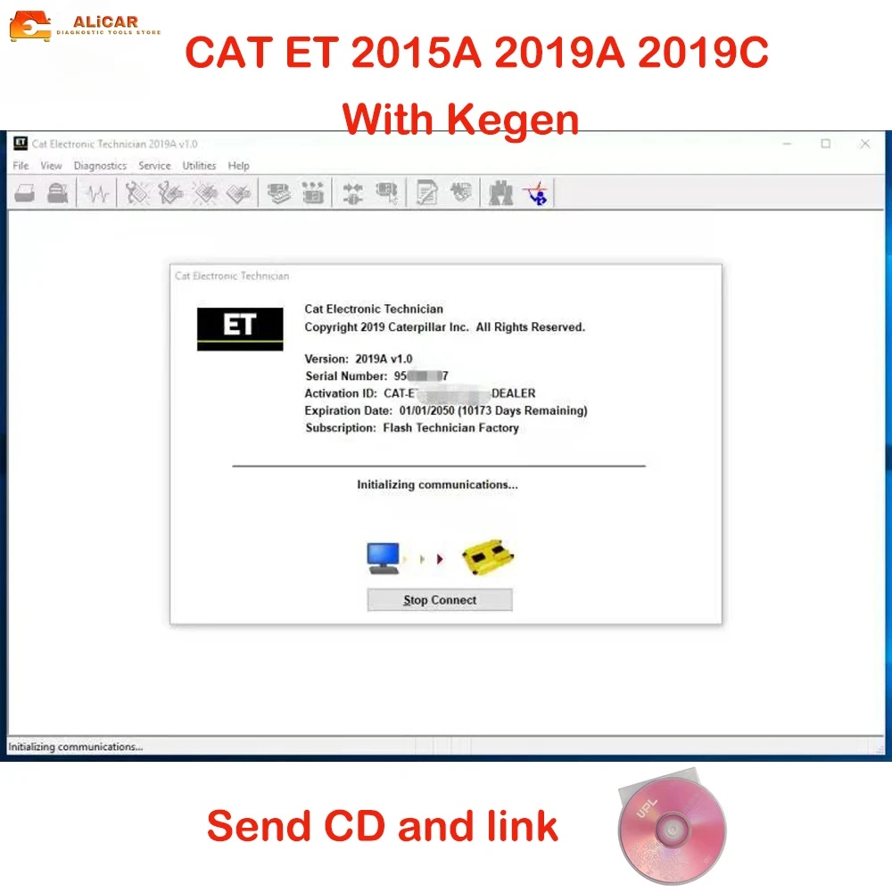 For Cat 2015A 2019A 2019C ET ET3 Electronic Technician Diagnostic Excavator Software with kegen send DVD link