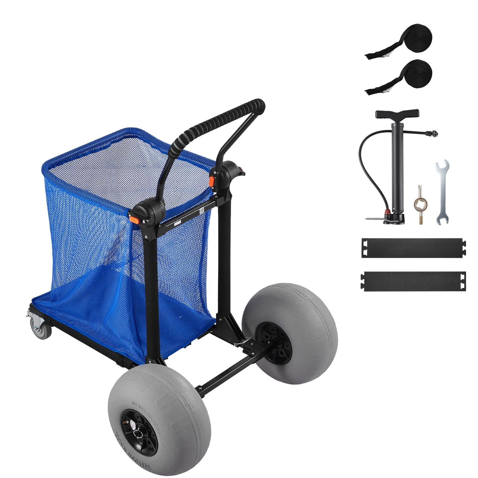 Beach Cart with Large Wheels for Sand, 165 lbs Load Capacity, Heavy-Duty Folding Beach Wagon with 12" Balloon Wheels, 180 °   Adjustable Handlebar, Storage Bag, Dolly for Camping Fishing Garden
